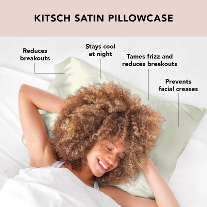 Kitsch Satin Pillowcase with Zipper for Hair &amp; Skin, Softer Than Silk Pillow Cases Queen, Smooth Pillow Covers, Machine Washable, Wrinkle-Free, Cooling Satin Pillow Cases Standard Size 19&quot;x26&quot;, Ivory
