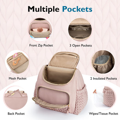 mommore Diaper Bag Small Diaper Backpack Stylish Baby Backpacks Travel Mini Maternity Bags with Insulated Pockets, Changing Pad, Stroller Straps