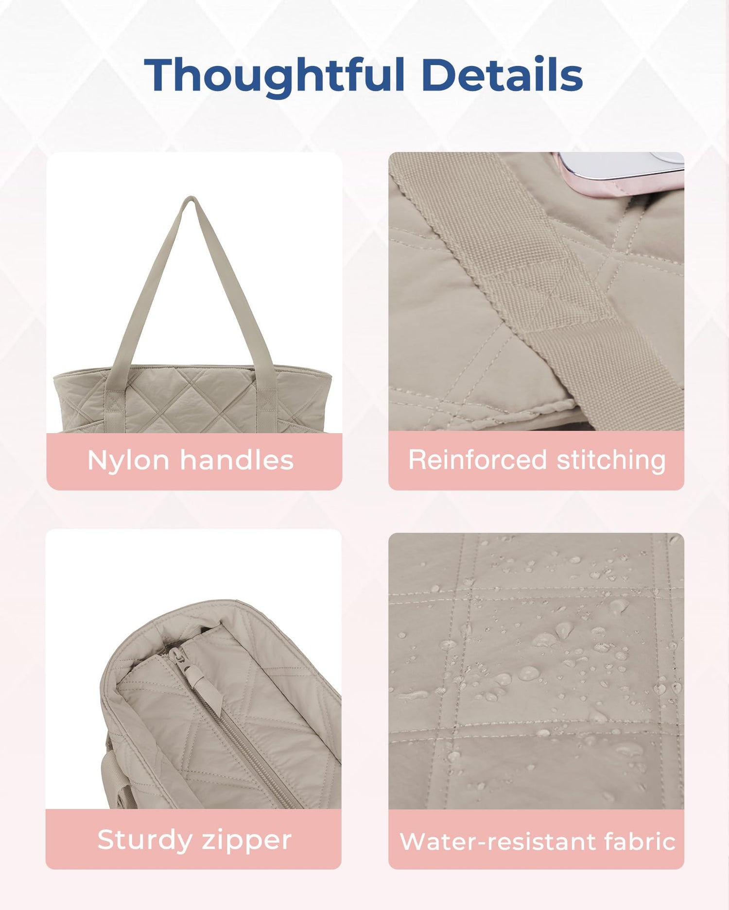 BAGSMART Tote Bag for Women, Puffer Tote Bags with Zipper, Travel Essentials Quilted Nurse Bag Carry On Bag Gifts for Women