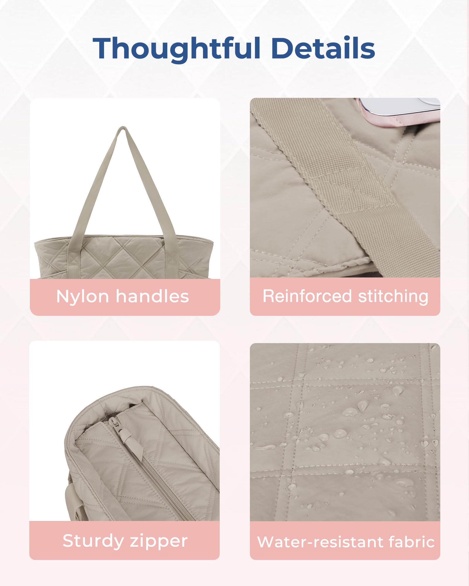 BAGSMART Tote Bag for Women, Puffer Tote Bags with Zipper, Travel Essentials Quilted Nurse Bag Carry On Bag Gifts for Women