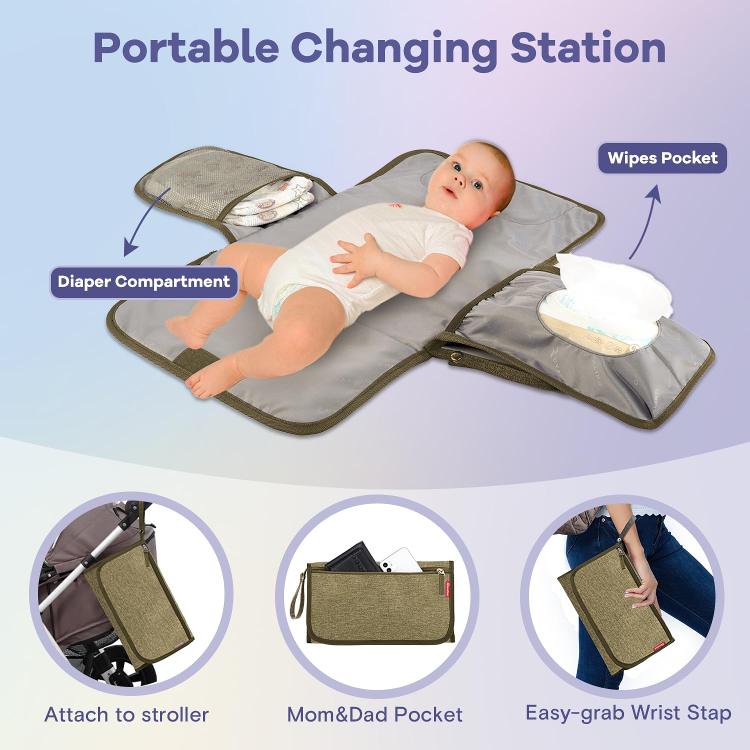 RUVALINO Diaper Bag Backpack, Multifunction Travel Pack Maternity Baby Changing Bags, Large Capacity, Waterproof, Beige