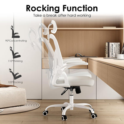 Farini Ergonomic Office Chair, Home Office Desk Chair with Headrest, High Back Computer Chair with Flip-up Armrests and Adjustable Lumbar Support for Home Office Study Bedroom, Khaki.