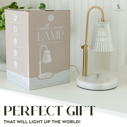 Flameless Candle Warmer Lamp for Jar Candles Large &amp; Small – Dimmable Lamp Candle Warmer Electric with Large Marble Base &amp; Adjustable Height – Candle Melter with Timer and 4 Halogen Light Bulbs