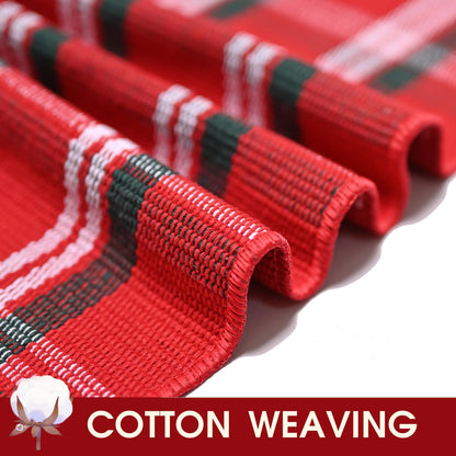 Christmas Red and White Plaid Rug - 28 x 43 Inches Outdoor Front Door Decor Mat Cotton Washable Hand-Woven Rug Christmas New Year Holiday Porch Entryway Layered Doormat