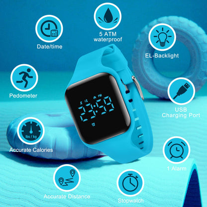 Kids Watch, No App Fitness Tracker Watch for Kids Teenager Digital Watch with Steps Counter/Distance/Calories/Alarm/Stopwatch Fitness Watch for Kids Girls Boys Gift for Teens