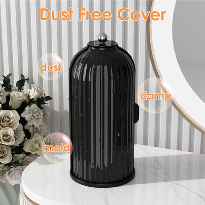 Makeup Brush Holder Organizer with Lid,360 Rotating Clear Dustproof Makeup Brushes Organizer for Vanity Desktop Bathroom Countertop (Transparent)