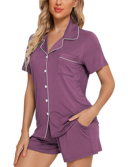 Senert Pajamas Set For Women Short Sleeve Sleepwear Soft Button Down Pjs Set Nightwear Lounge Sets S-XXL