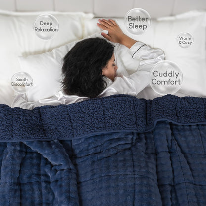 Cottonblue Weighted Blanket 15lbs Bubble Faux Fur Plush Sherpa Weighted Blankets for Adults, Fits Queen Size Bed, Cute Fuzzy Warm Heavy Blanket for Calm and Better Sleep, 60&quot;x80&quot;, Cream White