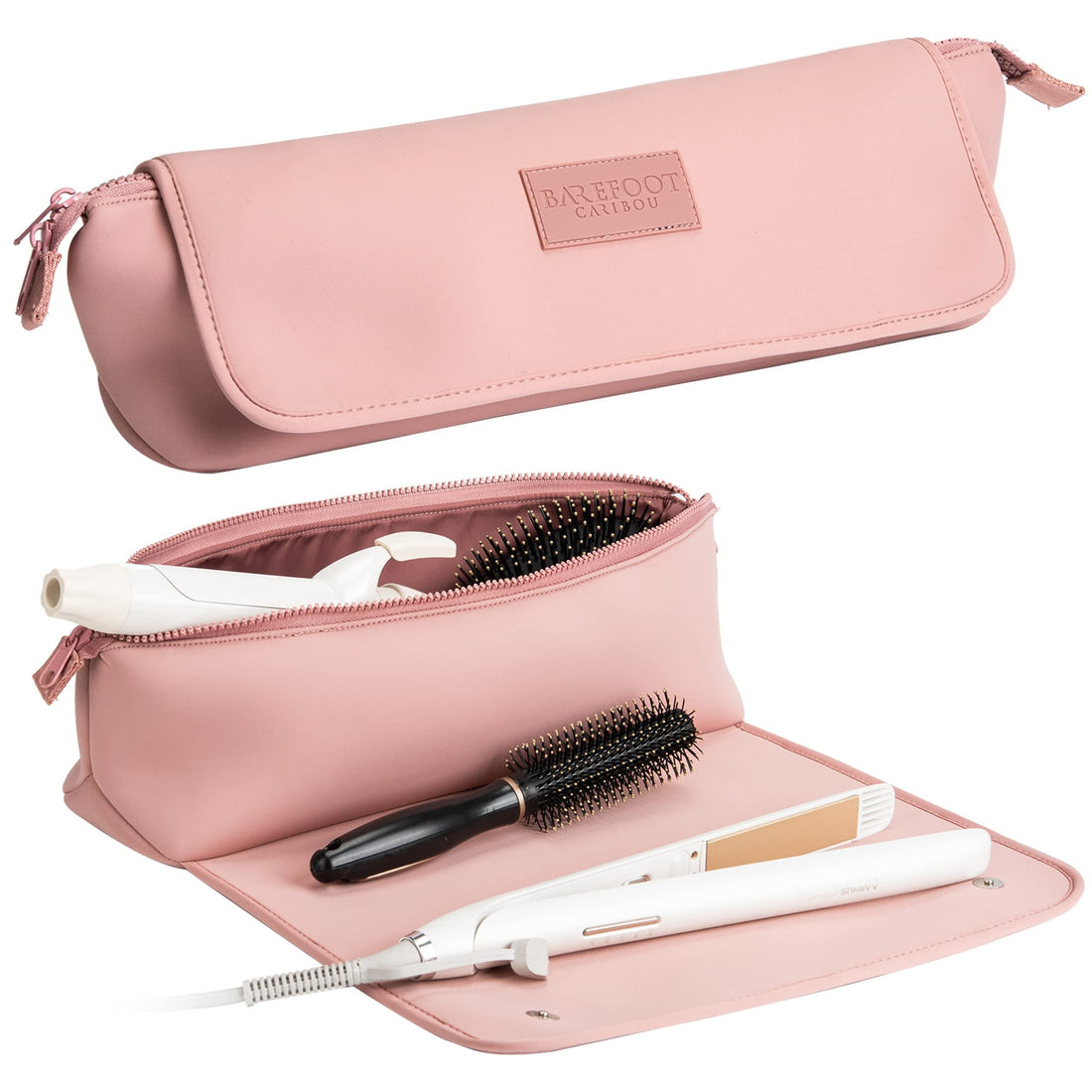 BAREFOOT CARIBOU Hair Tools Travel Bag and Heat Resistant Mat for Flat Irons, Straighteners, Curling Iron, and Haircare Accessories, 2-in-1 Design, with Interior Pockets, Portable Organizer (Ivory)