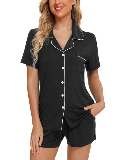 Senert Pajamas Set For Women Short Sleeve Sleepwear Soft Button Down Pjs Set Nightwear Lounge Sets S-XXL