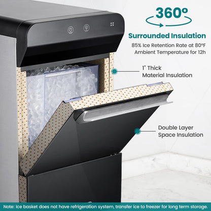 Gevi Household V2.0 Gemi Nugget Ice Maker Countertop Pellet Crushed Chewable Ice Machine with Self-Cleaning Open and Pour Water Refill for Kitchen Party Office Stainless Steel White