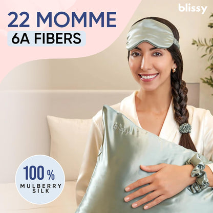 Blissy Silk Pillowcase - 100% Pure Mulberry Silk - 22 Momme 6A High-Grade Fibers - Silk Pillow Cover for Hair &amp; Skin - Regular, Queen &amp; King with Hidden Zipper (Queen, Champagne)