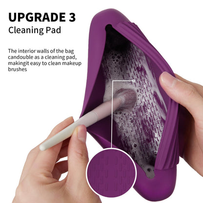 AGIKET Silicone Makeup Brush Holder Travel Cosmetic Bag：Soft Portable Cosmetic Face Brushes Holder with Upgrade Anti-Fall Out Magnetic Closure, Large Travel Makeup Brush Case - Walnut
