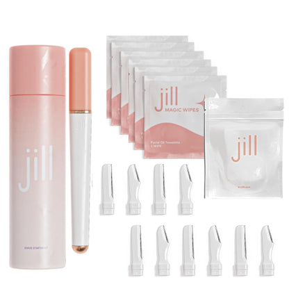 Jill Dermaplane Razor Starter Kit + Magic Oil Wipes &amp; Dermaplane Refill Blade Bundle