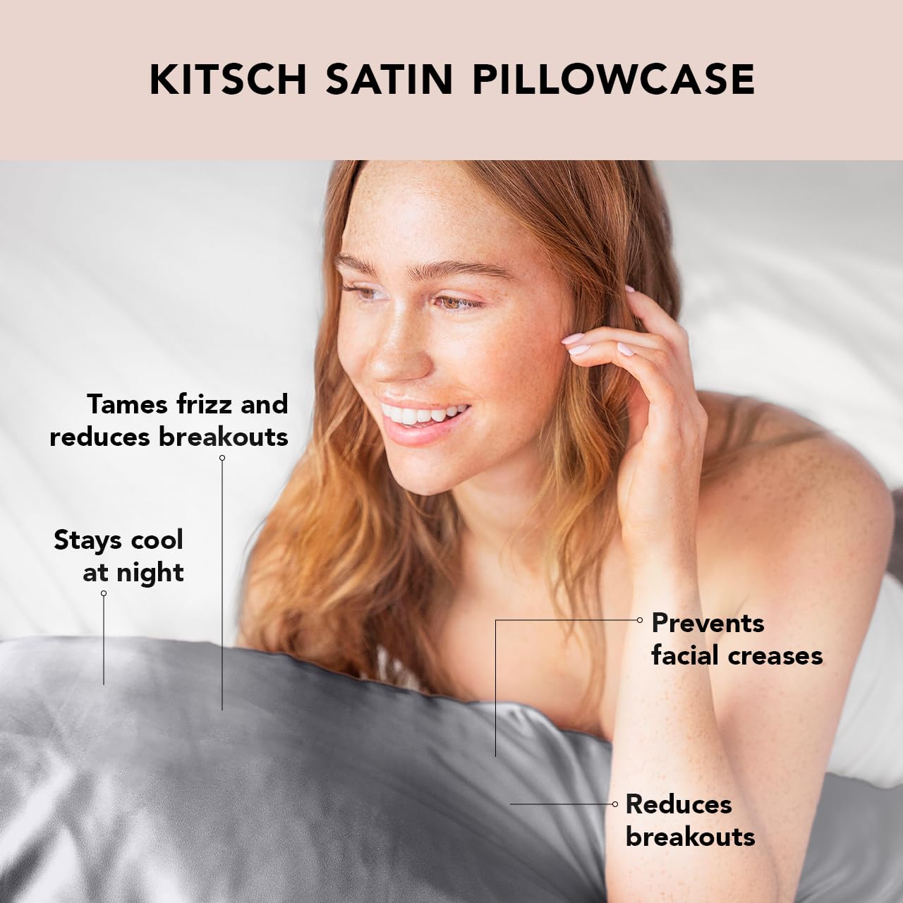 Kitsch Satin Pillowcase with Zipper for Hair &amp; Skin, Softer Than Silk Pillow Cases Queen, Smooth Pillow Covers, Machine Washable, Wrinkle-Free, Cooling Satin Pillow Cases Standard Size 19&quot;x26&quot;, Ivory