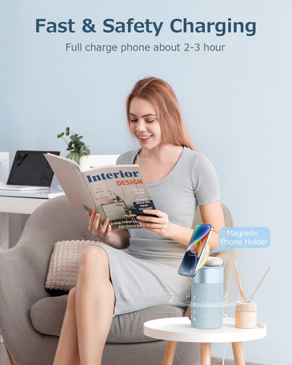 COLSUR Bluetooth Speaker, Magnetic Wireless Charger, Bluetooth Speakers with Night Light, 2 in 1 Wireless Charging Station for iPhone 16/15/14/13/12 Series, AirPods Pro/3/2（Gift Ideal）