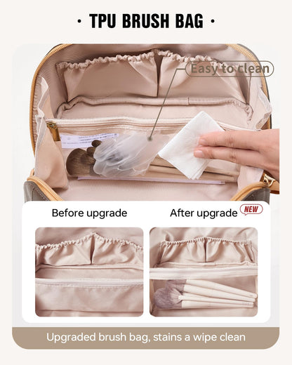 EACHY Travel Makeup Bag,Large Capacity Cosmetic Bags for Women,Waterproof Portable Pouch Open Flat Toiletry Bag Make up Organizer with Divider and Handle