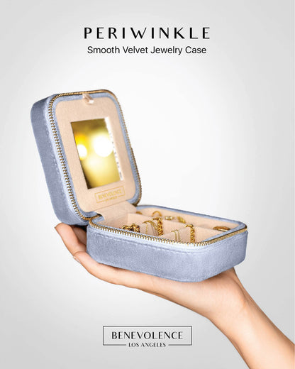 Benevolence LA Plush Velvet Travel Jewelry Storage Box | Travel Jewelry Case Small Jewelry Box for Women | Jewelry Travel Organizer | Earring Organizer with Mirror - Dusty Pink