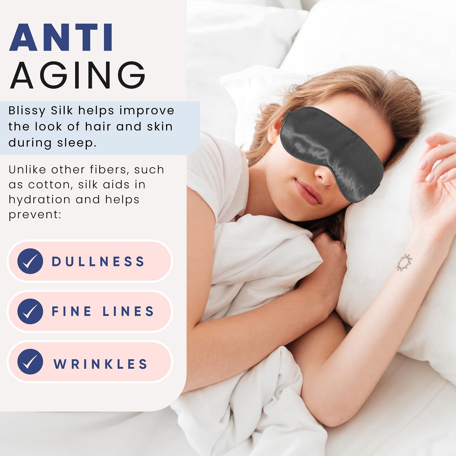 Blissy Silk Sleep Mask - Silk Eye Sleeping Mask for Women &amp; Men for Total Blackout - Silk Eye Mask - 100% Pure Mulberry Silk, 22 Momme 6a Fibers - Blindfold Silk Sleep Mask Side Sleeper Eye Cover