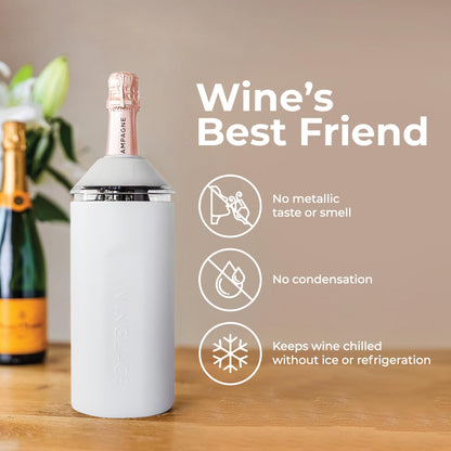 Vinglacé Wine Bottle Chiller- Portable Champagne Insulator- Stainless Steel Wine Cooler Sleeve, White
