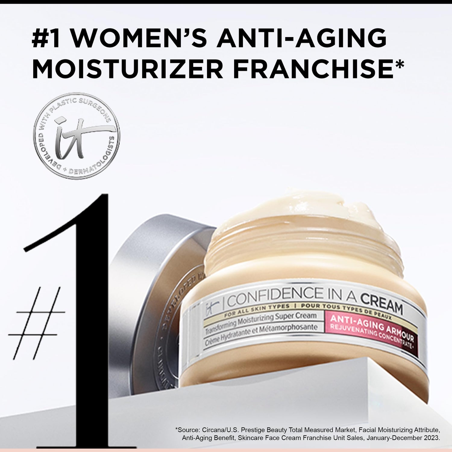 IT Cosmetics Confidence in a Cream Anti Aging Face Moisturizer – Visibly Reduces Fine Lines, Wrinkles &amp; Signs of Aging Skin in 2 Weeks, 48HR Hydration with Hyaluronic Acid, Niacinamide