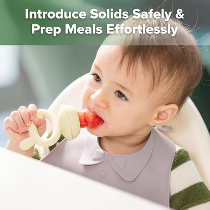 Haakaa Baby Fruit Food Feeder &amp; Mini Freezer Nibble Tray Combo, Breastmilk Popsicle Molds for Cooling Relief, BPA Free Silicone Feeder for Safe Infant Self Feeding, 4 Month+ (Pea Green)