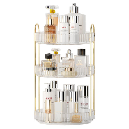 YCIA&amp;DONE 360 Rotating Makeup Organizer and Storage for Vanity Bathroom Countertop, High Capacity Cosmetic Skincare Perfume Organizer for Dresser Lazy Susan Organizers(Clear White,2 Tiers)