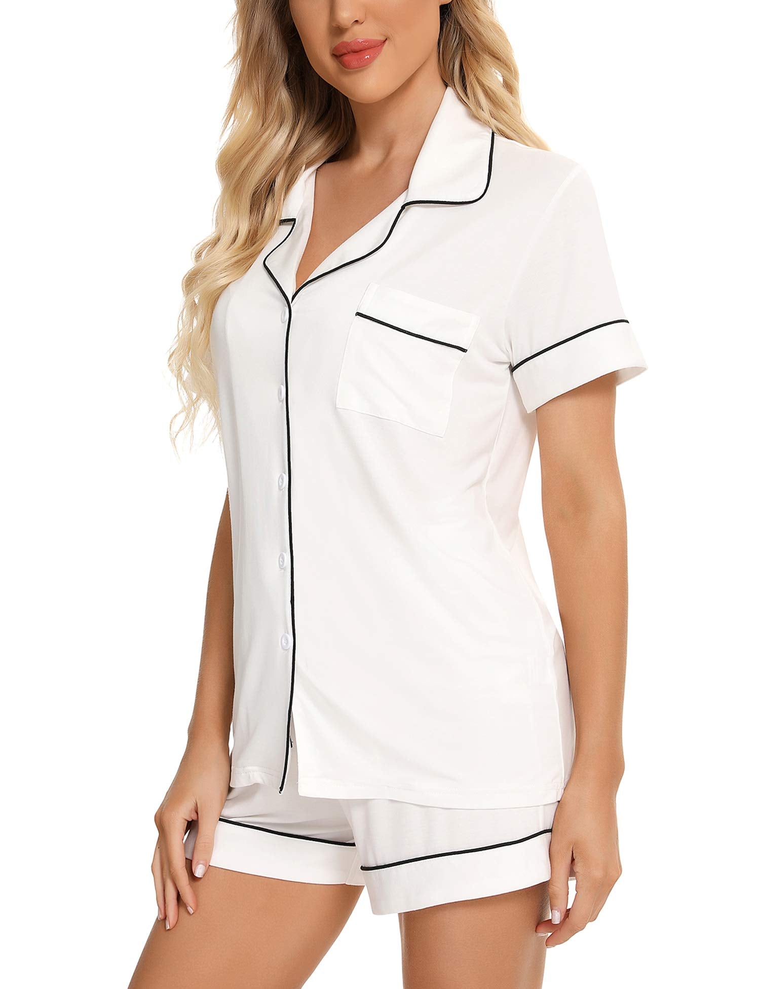 Senert Pajamas Set For Women Short Sleeve Sleepwear Soft Button Down Pjs Set Nightwear Lounge Sets S-XXL