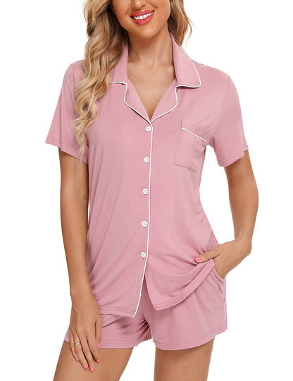 Senert Pajamas Set For Women Short Sleeve Sleepwear Soft Button Down Pjs Set Nightwear Lounge Sets S-XXL