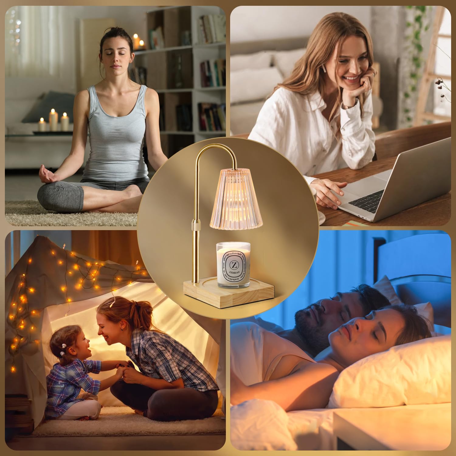 Candle Warmer Lamp with Dimmer, Electric Candle Warmer for Jar Candles, Bedroom Home Decor, 2H/4H/8H Timer Adjustable Height with 2 Bulbs, (Amber)