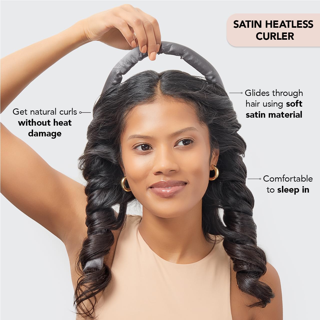 Kitsch Satin Heatless Curling Set for No-Heat Soft Curls | Overnight Hair Curlers &amp; Curling Rod Headband, Frizz-Free Styling | Gentle Rollers for All Hair Types - 1 Pack (Charcoal)