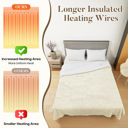 Electric Blanket Heated Throw, Heated Blanket Soft Flannel Heating Blanket Queen Size Machine Washable ETL&amp;FCC Certification (Beige, 84 * 90)