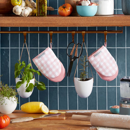 KitchenAid Gingham Mini Oven Mitt 2-Pack Set, Dried Rose, 5.5&quot;x8&quot;