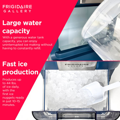 Frigidaire Nugget Ice Maker, Countertop Ice Machine with Transparent Window, Sonic Ice Maker with 44 lbs. Capacity, Auto Self Cleaning Ice Maker Machine, 2.0 Gen, Cream - 16.75D x 11.75W x 20.25H