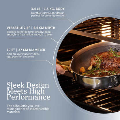 Our Place Titanium Always Pan Pro - No-Coating Nonstick Technology | Tri-Ply Construction with Titanium &amp; Stainless Steel | Heat Safe up to 1000°F | Includes Steam-Release Lid &amp; Spatula | Chrome