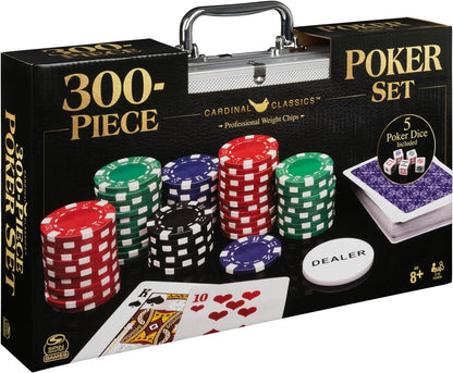 Cardinal Classics, 300-Piece Poker Set with Aluminum Carrying Case &amp; Professional Weight Chips Plus 5 Poker Dice, Casino Game for Adults and Kids Ages 8 and up