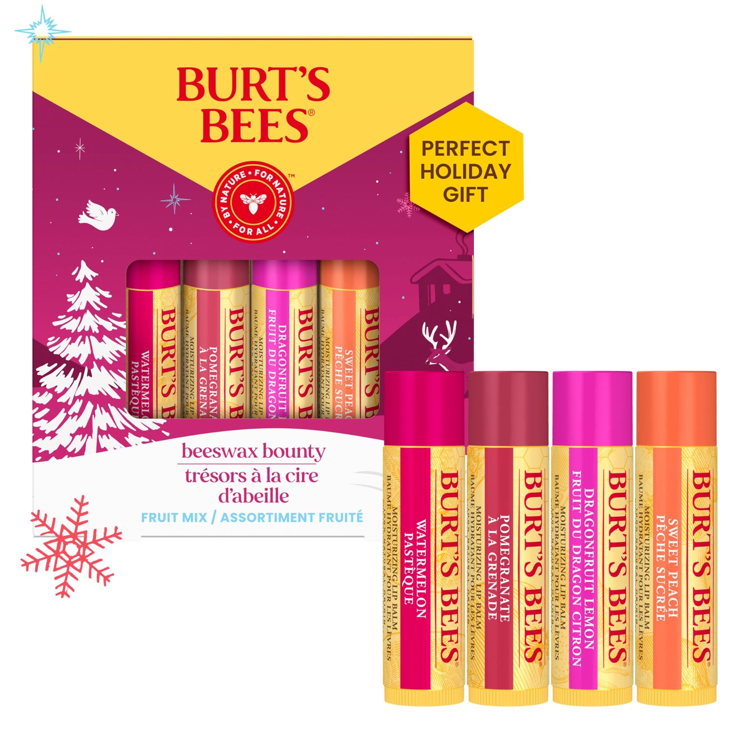 Burt’s Bees Christmas Gifts, 4 Lip Balm Stocking Stuffers Products, Beeswax Bounty Classic Set - Original Beeswax Moisturizing Lip Balm (4-Pack)