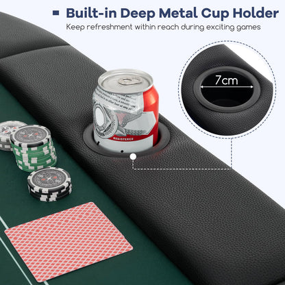 GYMAX Poker Table Foldable, 8-Player Texas Holdem Poker Table with Metal Cup Holders, Casino Grade Felt &amp; Padded Rails, Portable Folding Poker Table for Leisure Game, Homes, Game Rooms (Black)