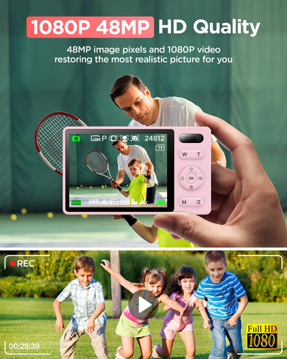 64GB Digital Camera for Kids: 48MP Anti-Shake Camera Photography Vlogging Camera for YouTube 16X Digital Zoom Photo Filtration Continuous Shooting Self-Timer Autofocus Compact Camera