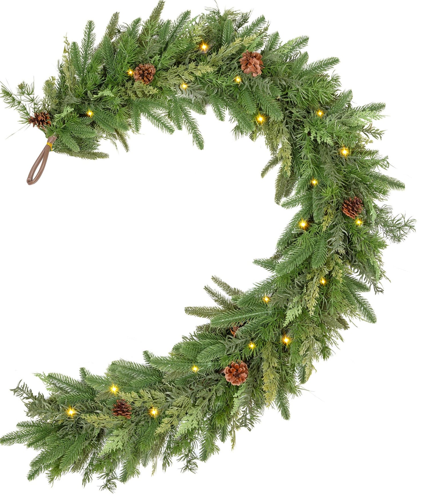 Jin&amp;Bao 6FT Real Touch Norfolk Pine Garlands, Christmas Garland with Lights, Christmas Decorations for Mantel Stairs Table Runner Outdoor Indoor Winter Decor, 50 LED with Timer 8 Modes