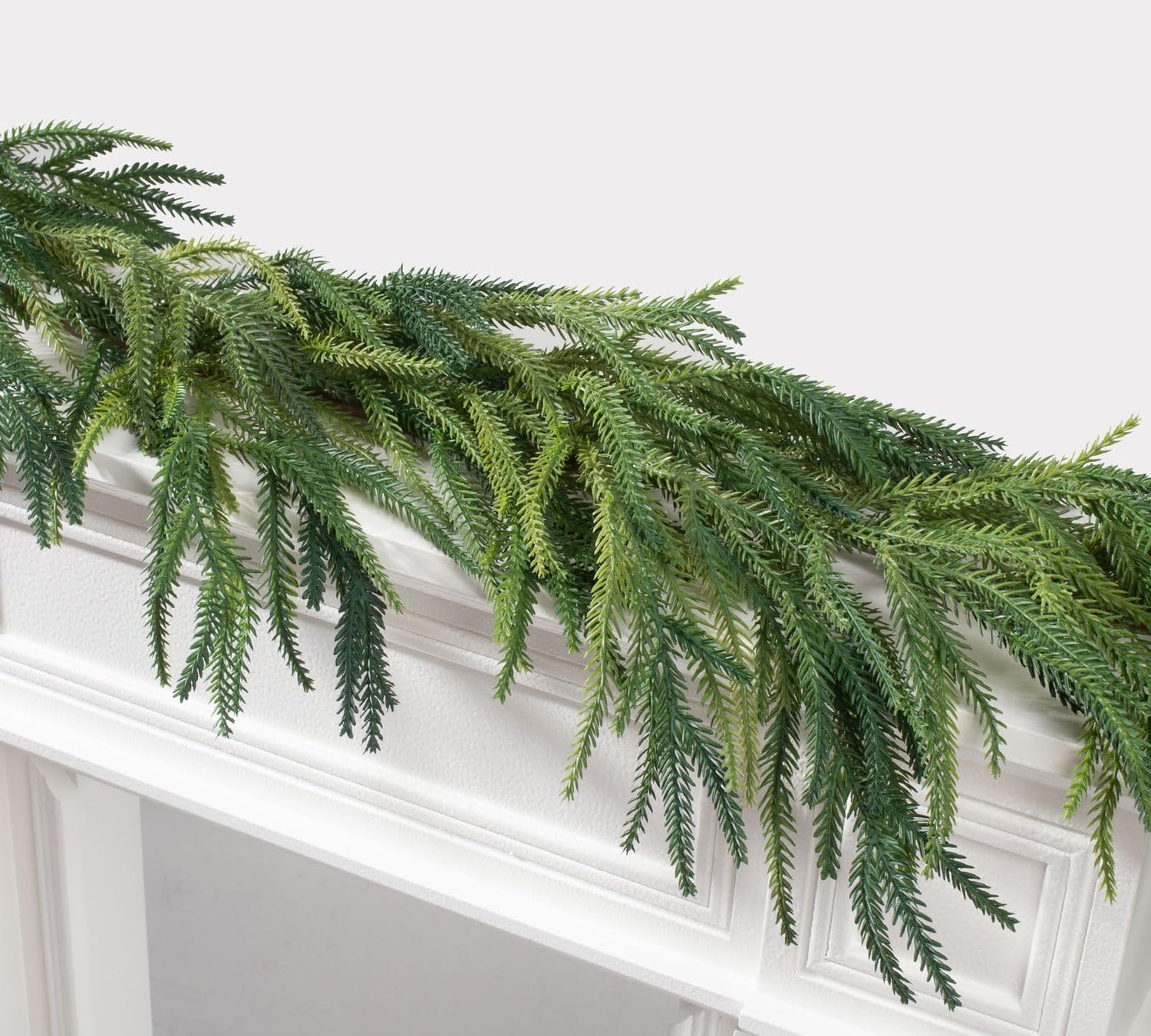 Jin&amp;Bao 6FT Real Touch Norfolk Pine Garlands, Christmas Garland with Lights, Christmas Decorations for Mantel Stairs Table Runner Outdoor Indoor Winter Decor, 50 LED with Timer 8 Modes