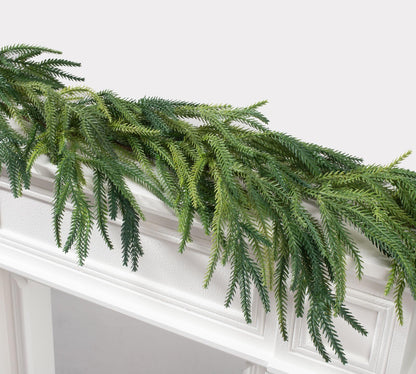 Jin&amp;Bao 6FT Real Touch Norfolk Pine Garlands, Christmas Garland with Lights, Christmas Decorations for Mantel Stairs Table Runner Outdoor Indoor Winter Decor, 50 LED with Timer 8 Modes