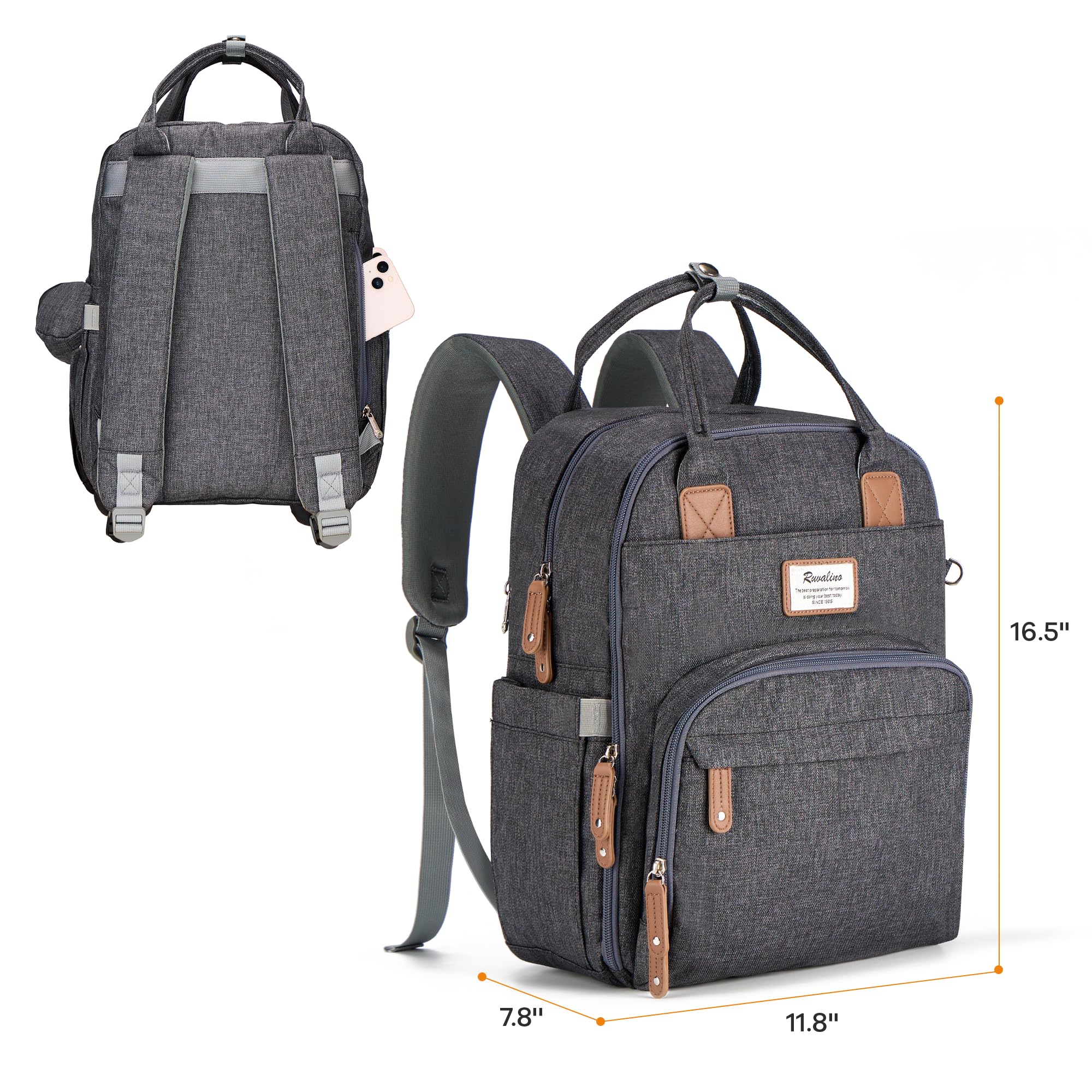 RUVALINO Diaper Bag Backpack, Multifunction Travel Pack Maternity Baby Changing Bags, Large Capacity, Waterproof, Beige