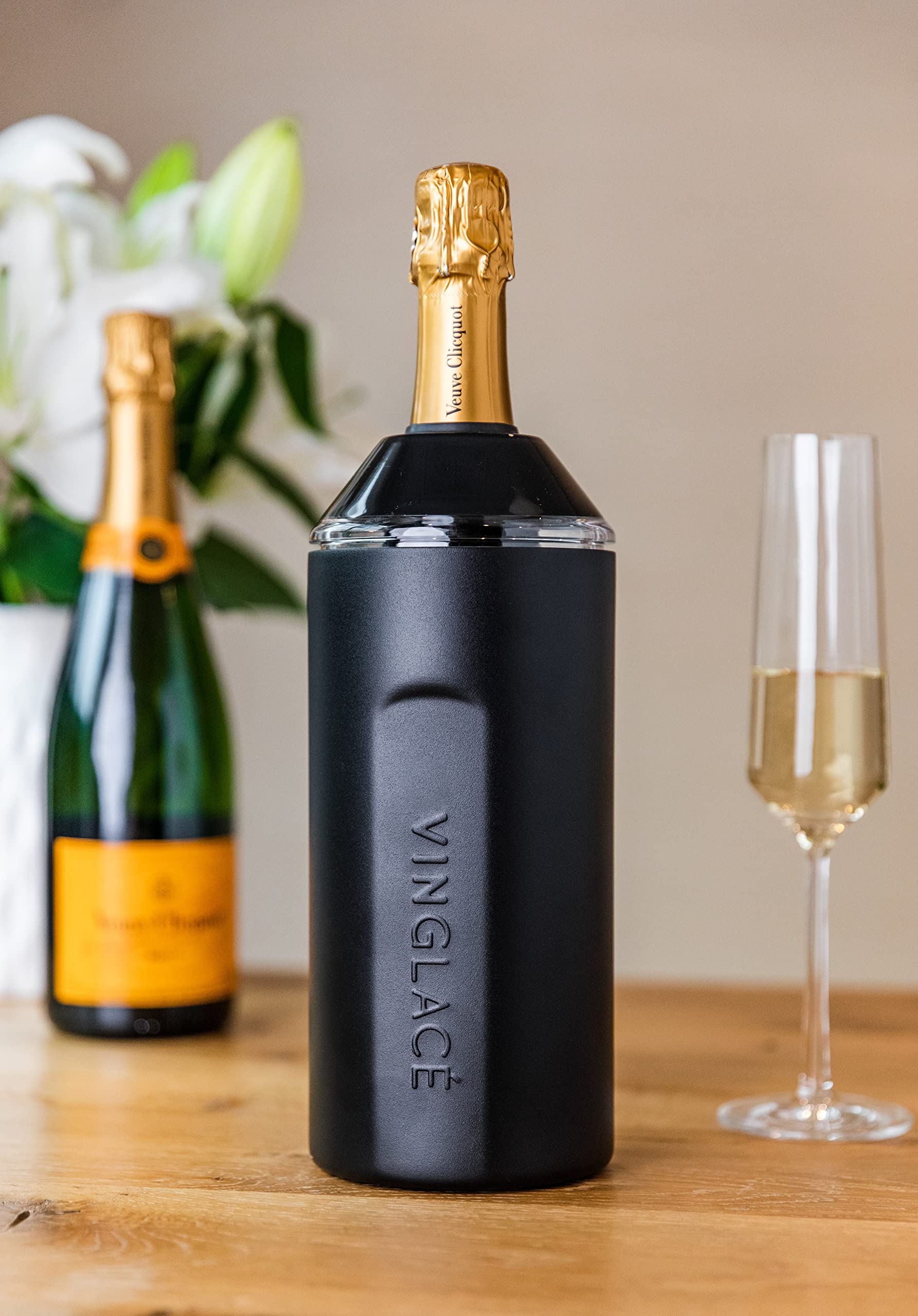 Vinglacé Wine Bottle Chiller- Portable Champagne Insulator- Stainless Steel Wine Cooler Sleeve, White