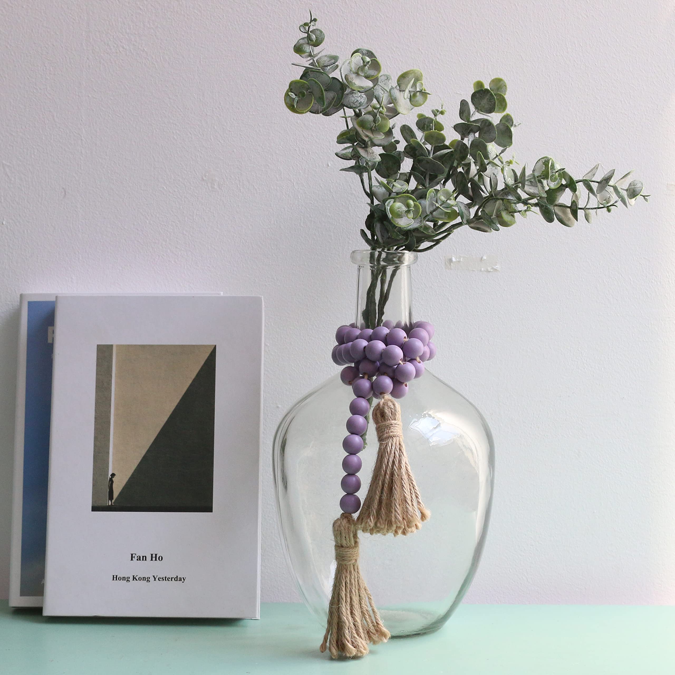 Meplait 39in Wood Bead Garland Farmhouse with Tassels,Versatile Prayer Beads Boho Chic Wall Hanging Home Decor (Purple)