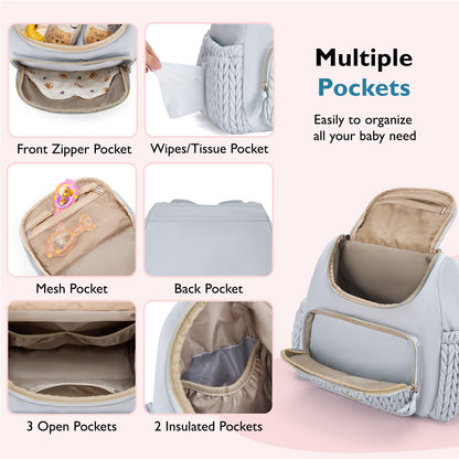 mommore Diaper Bag Small Diaper Backpack Stylish Baby Backpacks Travel Mini Maternity Bags with Insulated Pockets, Changing Pad, Stroller Straps