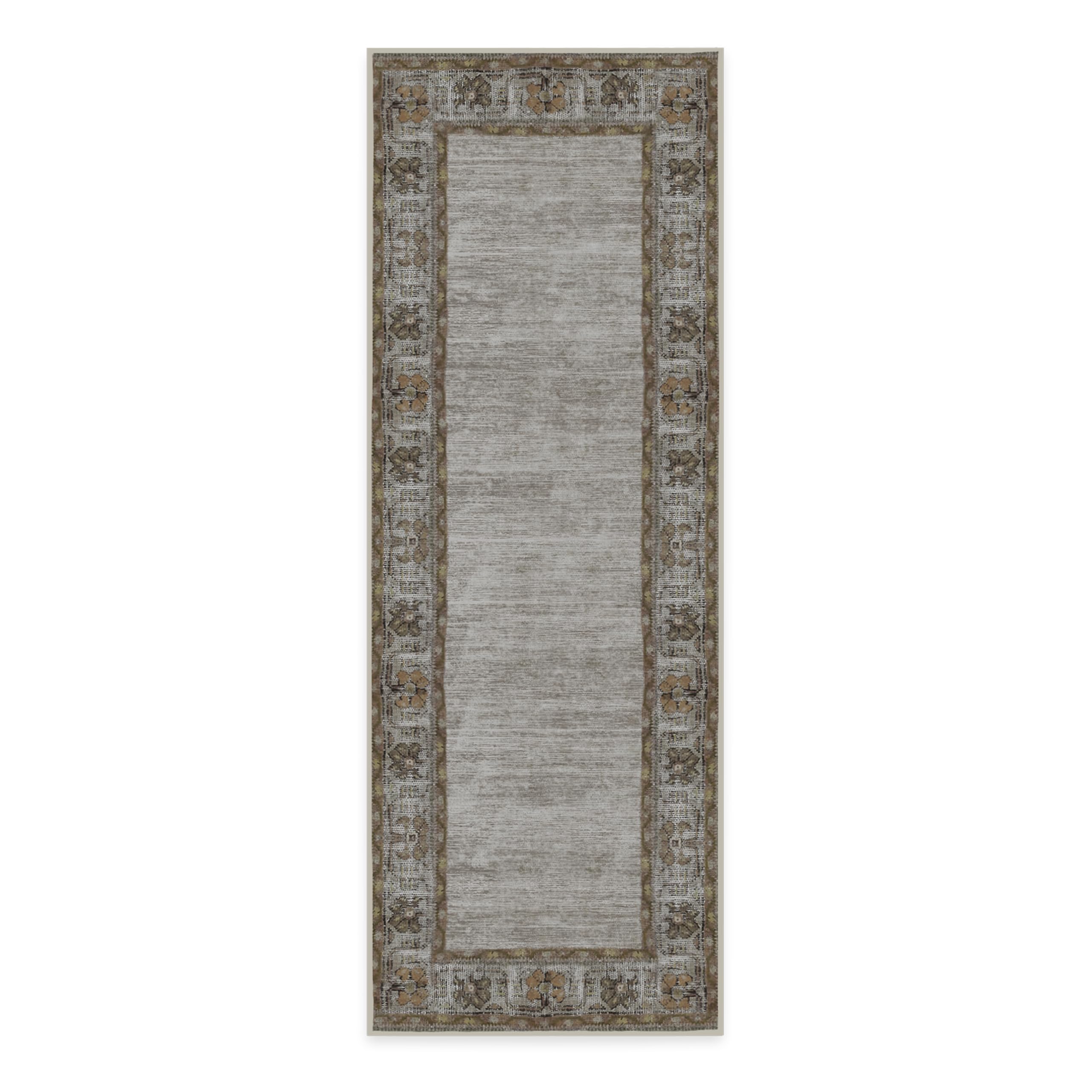 RUGGABLE Zinnia Runner Rug - Perfect Boho Washable Rug for Entryway Hallway Kitchen - Pet &amp; Child Friendly - Stain &amp; Water Resistant - Grey 2.5&
