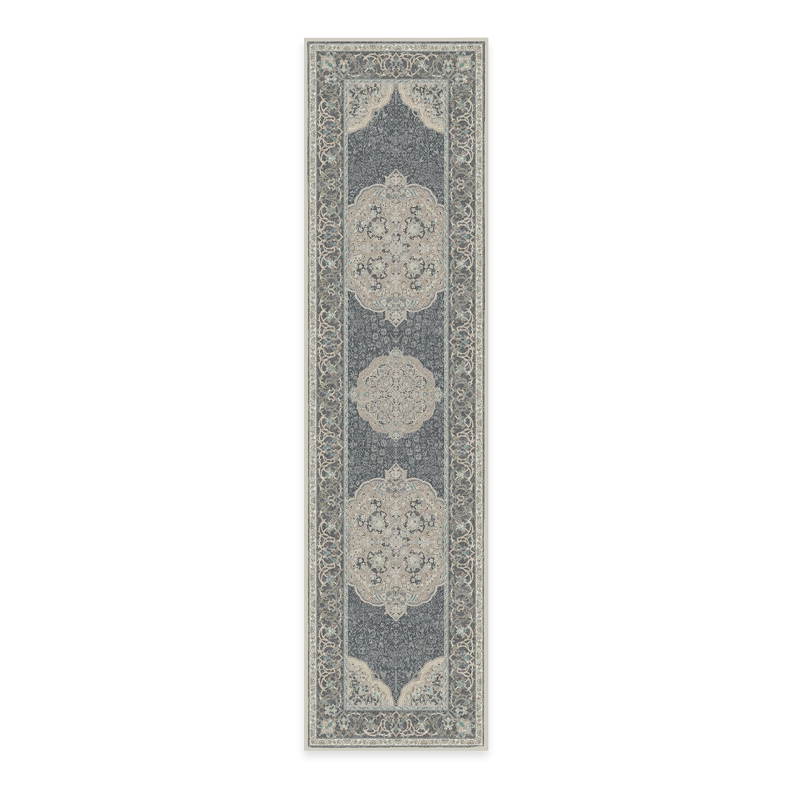 RUGGABLE Disney Traditional Mickey Mouse Washable Rug - Perfect Area Rug for Nursery Playroom Kids Room - Pet &amp; Child Friendly - Stain &amp; Water Resistant - Damask Grey 3&