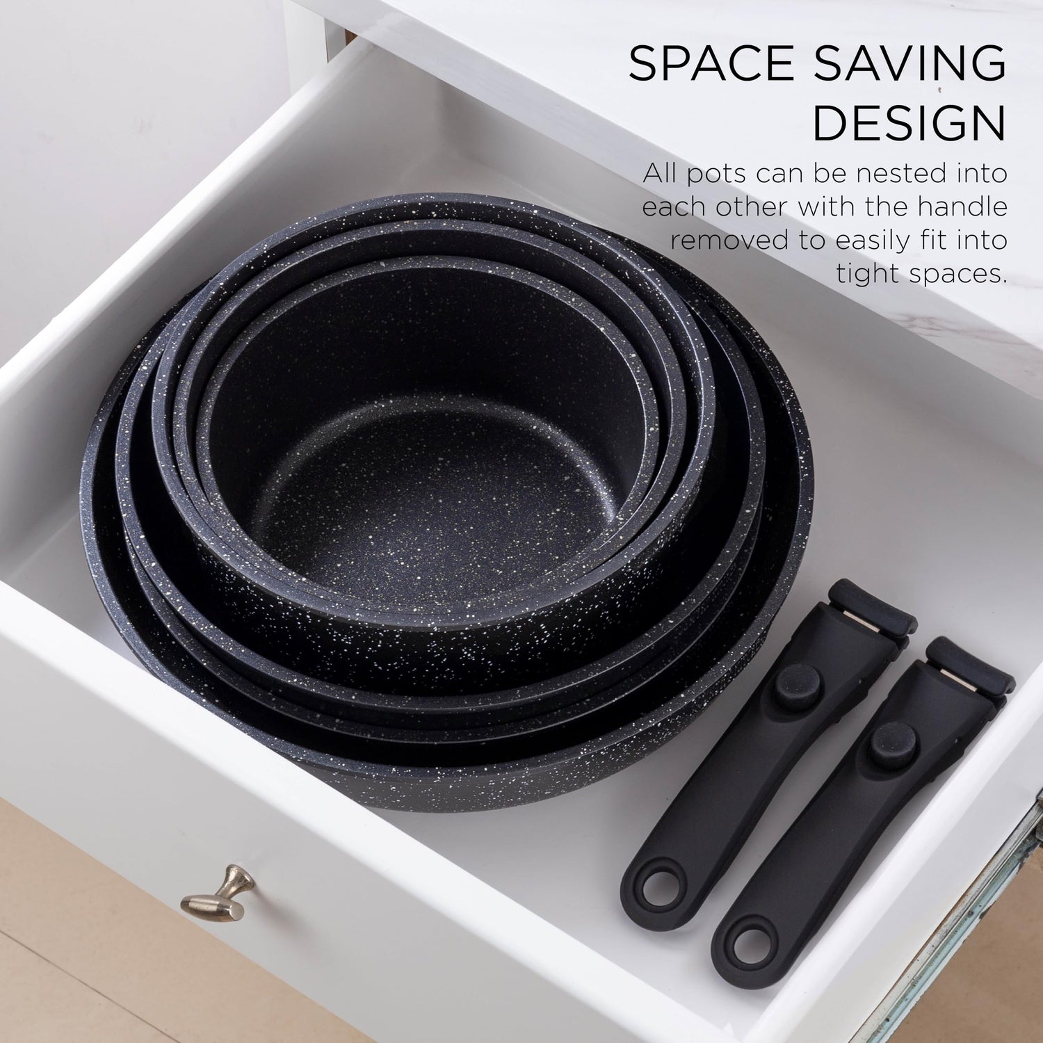 Country Kitchen Cookware Set with Removable Handle, Oven &amp; RV Safe Pots and Pans Set, Cream, Deluxe Larger Set