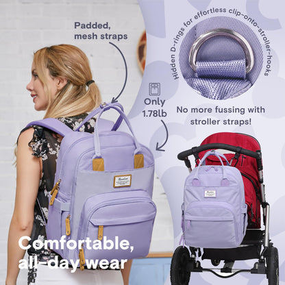 RUVALINO Diaper Bag Backpack, Multifunction Travel Pack Maternity Baby Changing Bags, Large Capacity, Waterproof, Beige